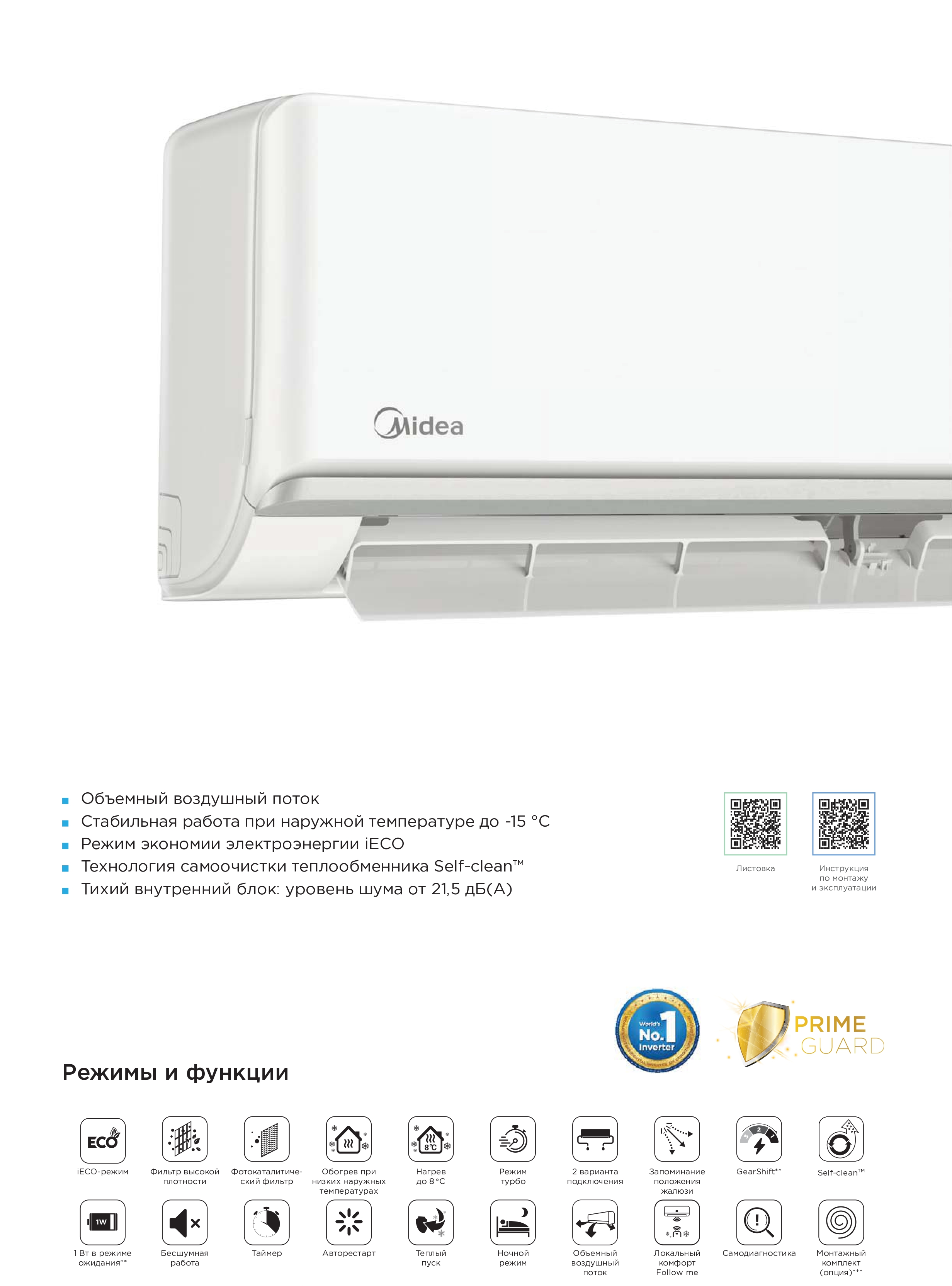 Кондиционеры midea primary inverter msag3-07n8c2-i/msag3-07n8c2-o 