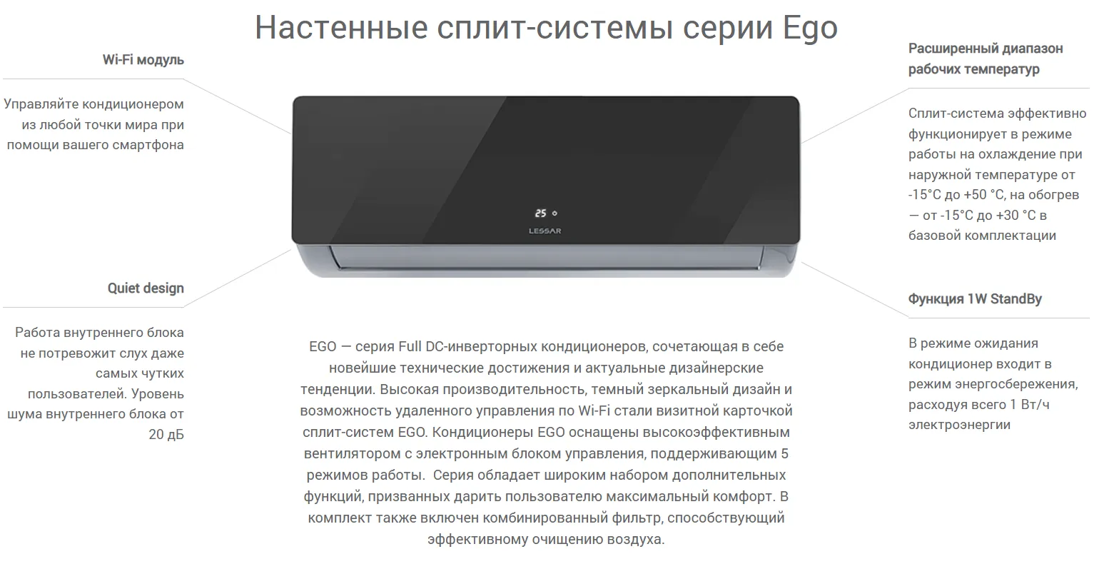 Кондиционер Lessar Ego LS-HE09KNA2AD/LU-HE09KNA2AD настенный купить в Минске